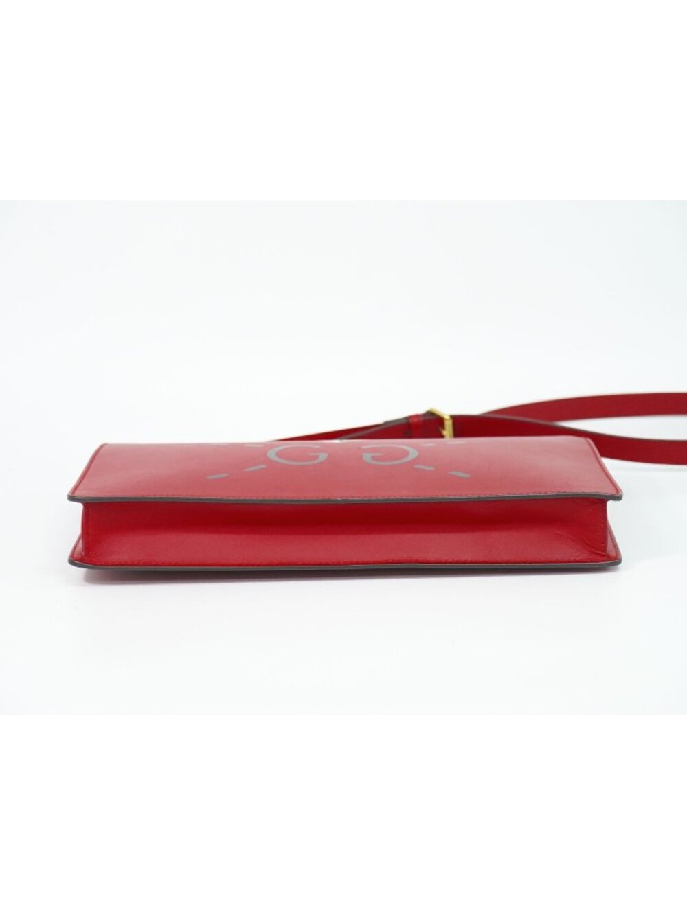 Gucci strike 2-Way Shoulder Bag Pochette Clutch Leather Red Ghost Second - Picture 3 of 9